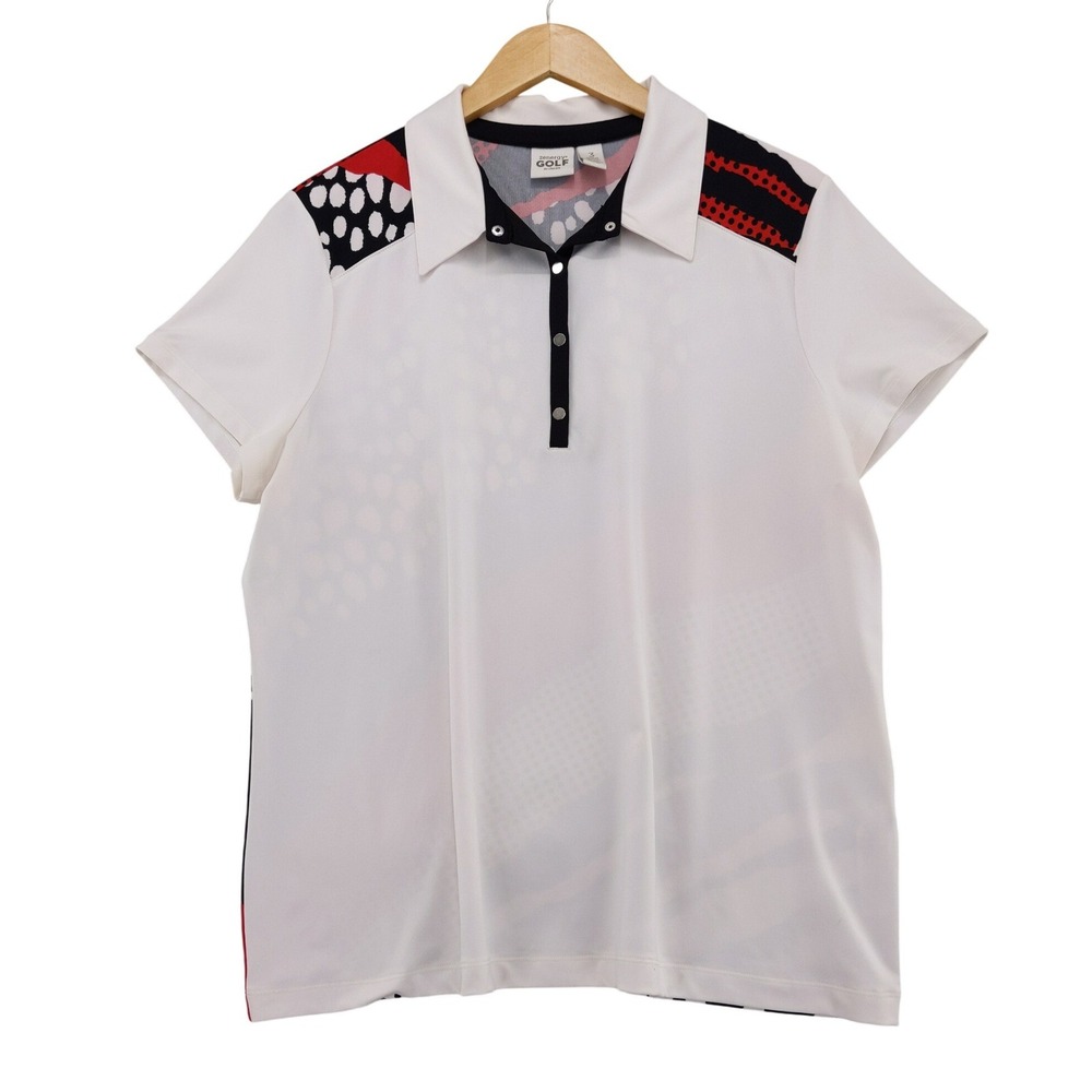 Zenergy Golf by Chico's Polo Shirt Women 3 White Abstract Print Snap Button Top